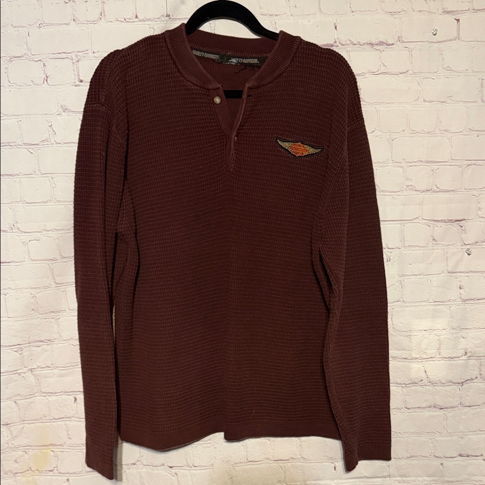 Vintage 90s Harley-Davidson Thermal Henley Long Sleeve Shirt Men's L Waffle Knit
